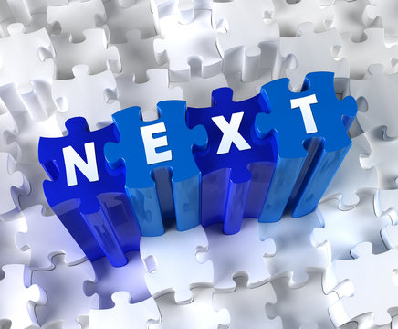 Creative 3D pieces of puzzle and word Next