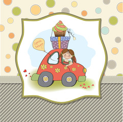 birthday card with funny little girl