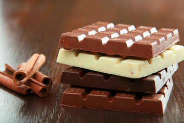 Stack of chocolate pieces on a desk
