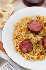 rice with sausages and pork