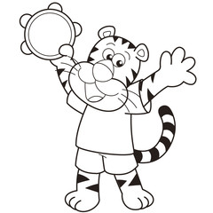 Cartoon Tiger Playing a Tambourine
