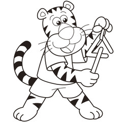 Cartoon Tiger Playing a Triangle