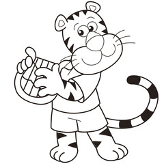 Cartoon Tiger Playing a Harp