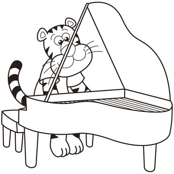 Cartoon Tiger Playing a Piano