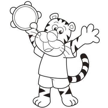 Cartoon Tiger Playing a Tambourine