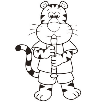 Cartoon Tiger Playing an Oboe