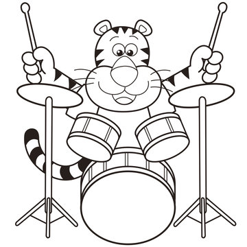 Cartoon Tiger Playing Drums