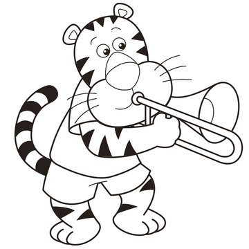 Cartoon Tiger Playing a Trombone