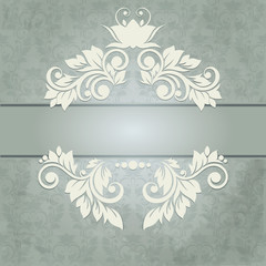 Elegant vintage card with damask seamless background (background