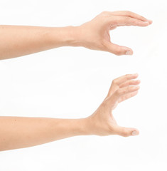 female man hand holding isolated on white