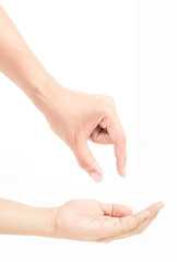 female man hand holding isolated on white