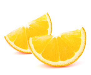 Two orange fruit segments or cantles