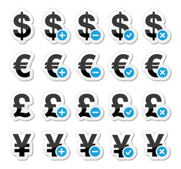 Currency icons set - dollar, euro, yen, pound