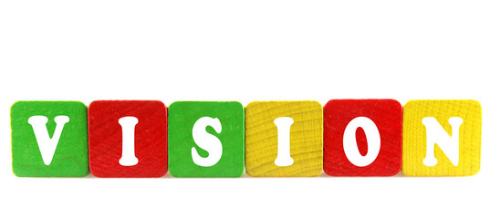 vision - isolated text in wooden building blocks