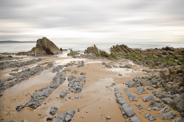 Seascape with rocks in Asturias, Spain. A beautiful place.