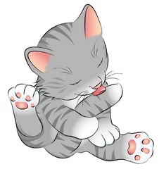 Photo sur Plexiglas Chats chaton gris se nettoie