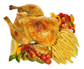 Pollo con patatas fritas.