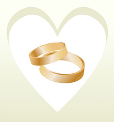 Gold wedding rings with heart shaped card vector