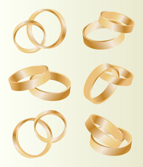 Gold wedding rings vector background set