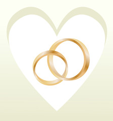 Gold wedding rings with heart shaped card vector