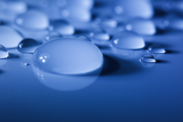 Blue Big Water Drops Background  /  focus on the center