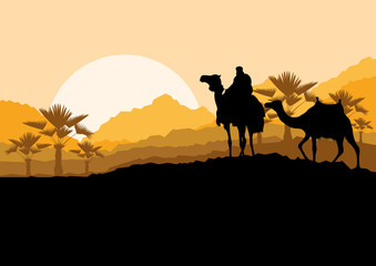 Fototapeta na wymiar Camel caravan w dzikiej górskiej przyrody pustynnego krajobrazu backgroun