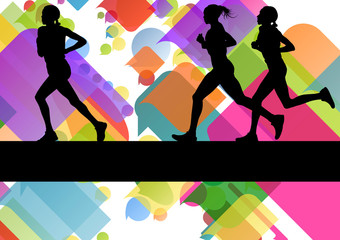 Marathon sport runners in colorful abstract background vector