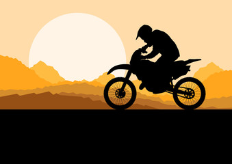 Motorbike rider motorcycle silhouette in wild desert mountain