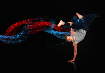Break dancer showing his agility and balance