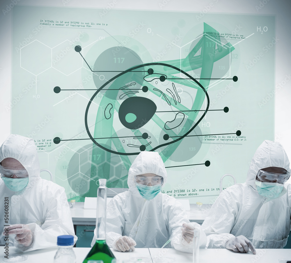 Poster lab workers experimenting