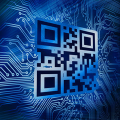 Qr code standing in front of circuit board