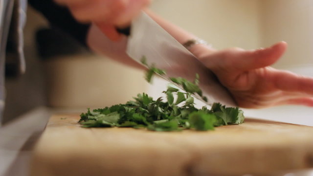 Chopping Coriander.