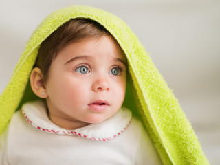 Cute Baby With Towel On Head