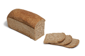 Loaf of spelt bread and slices