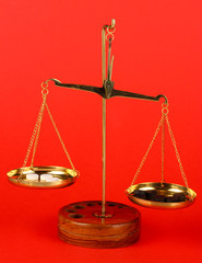 Classic scales with color pills on color background