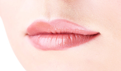 Fototapeta premium Beautiful make up of gloss lips, close up