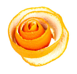 Decorative rose from dry orange peel isolated on white