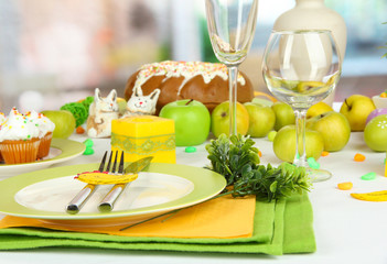 Serving Easter table close-up