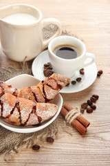 Light tasty breakfast, on wooden table