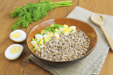 Buckwheat porridge with eggs and herbs