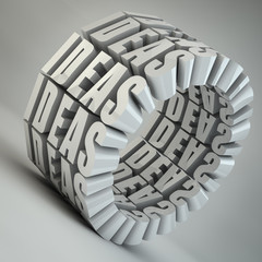 3d render of a wheel made of words ideas.