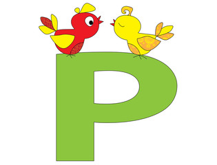 Litera P i ptaki - obrazy, fototapety, plakaty