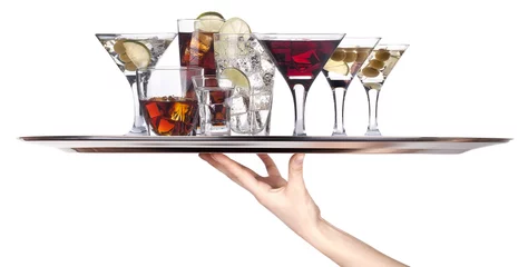 Crédence de cuisine en verre imprimé Bar different alcohol drinks on a tray