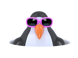 3d Plastic penguin is in an icy hole © Steve Young
