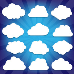 Clouds Set And Blue Sunburst