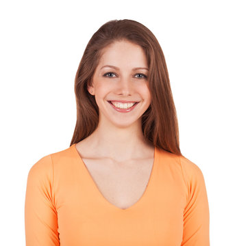 Beautiful Woman In An Orange Shirt