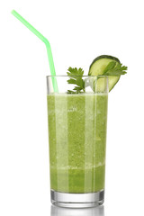 Green vegetable juice isolated on white