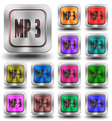 MP3 aluminum glossy icons, crazy colors - obrazy, fototapety, plakaty