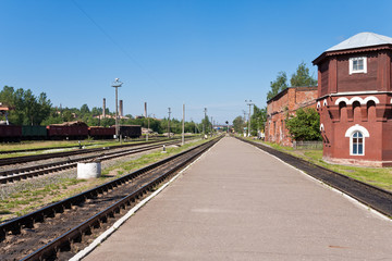 Fototapeta na wymiar Old railway station in Borovichi, Russia