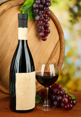 Composition of wine, wooden barrel and  grape,
